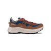 Bruine en blauwe Docksteps sneakers met dikke witte zool en rode veters - zijkant weergave