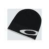 Zwarte gebreide muts met wit logo en grijze rand - winter beanie