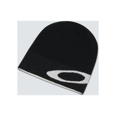 Zwarte gebreide muts met wit logo en grijze rand - winter beanie