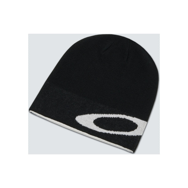 Zwarte gebreide muts met wit logo en grijze rand - winter beanie