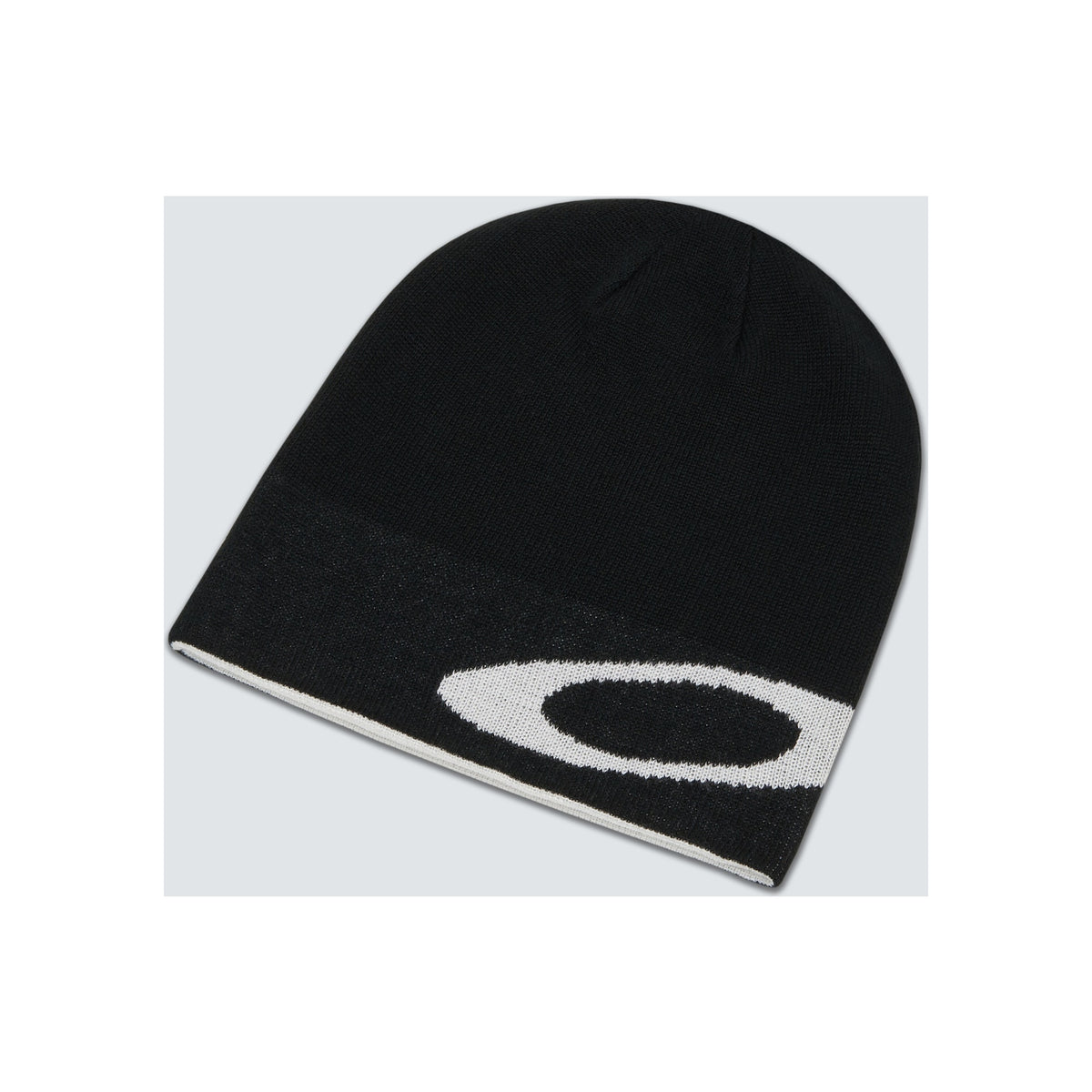 Zwarte gebreide muts met wit logo en grijze rand - winter beanie