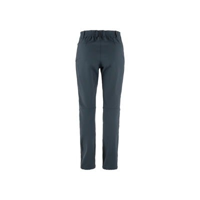 Donkergroene dames broek met elastische tailleband, achteraanzicht op witte achtergrond