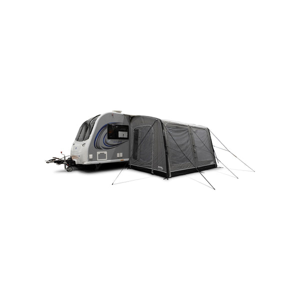 Opblaasbare campervoortent met slaapruimte voor VW bus, grijs met donkergrijze veranda en luifel