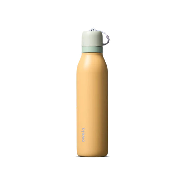 Qwetch geïsoleerde drinkfles 500ml beige met groene dop - duurzame roestvrijstalen thermosfles