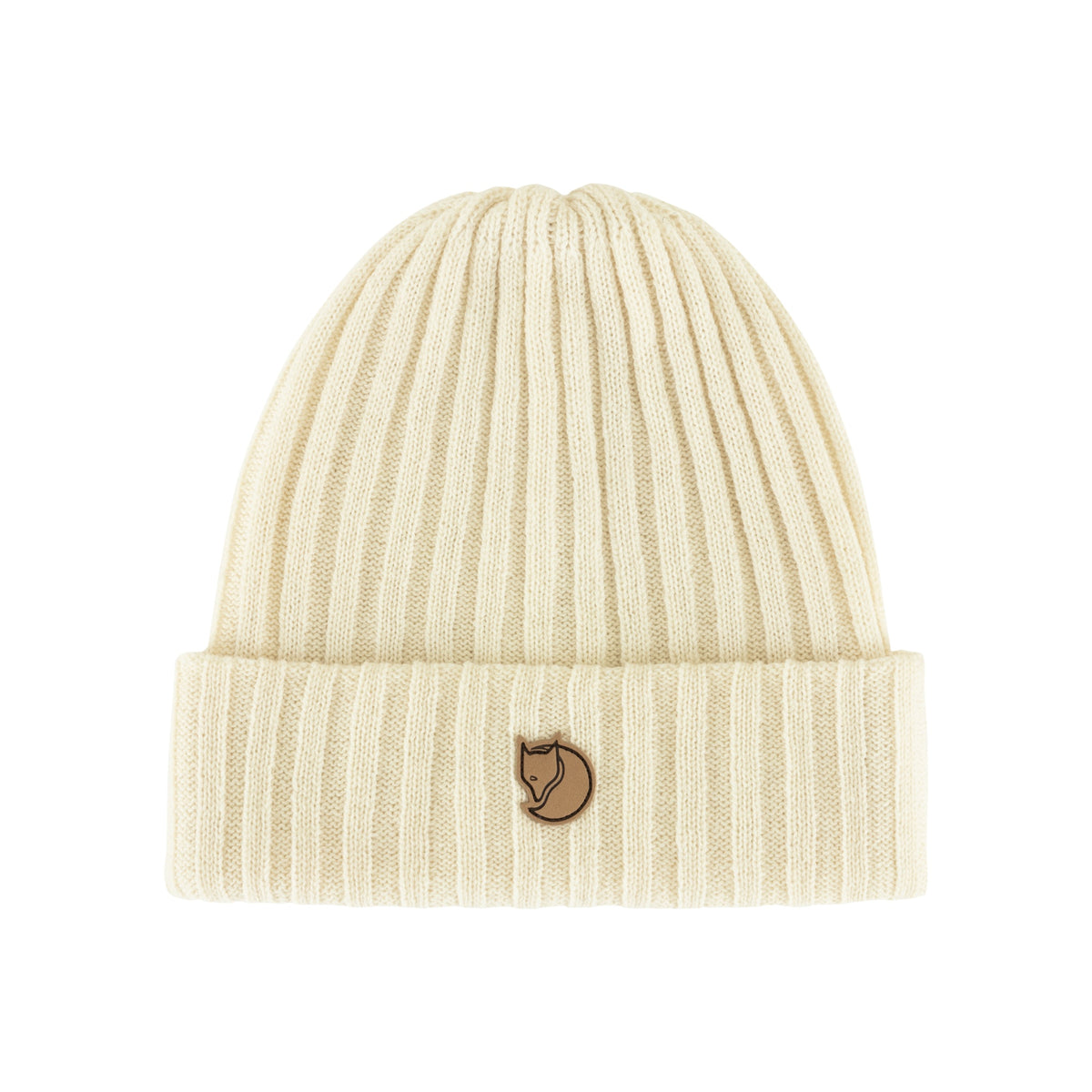 Fjällräven Byron Muts in ecru wit met geribbelde structuur en logo patch - klassieke wintermuts
