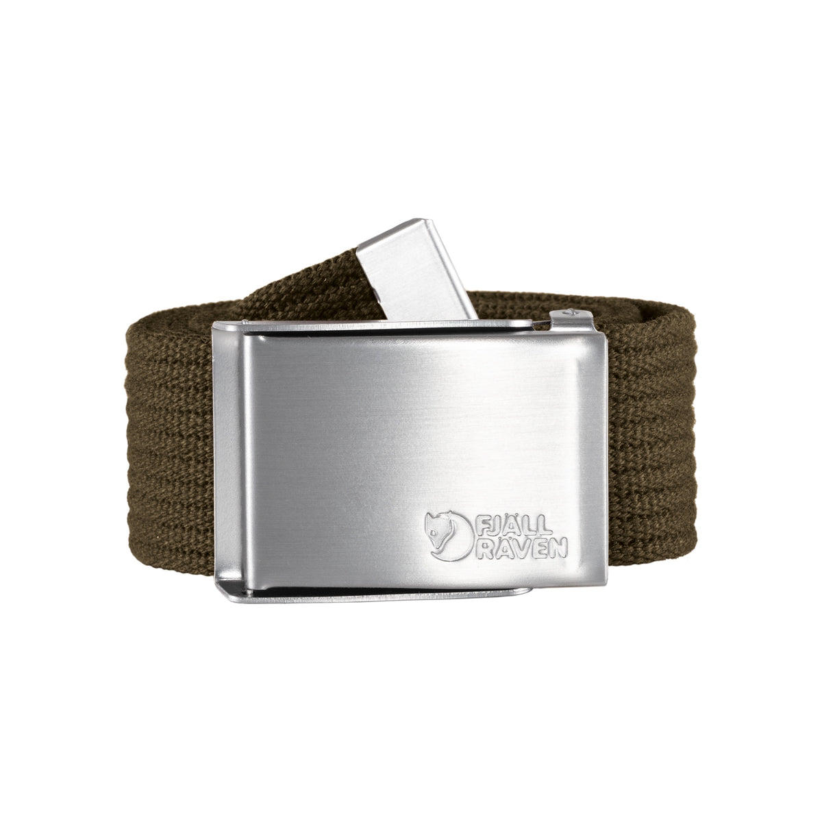 Fjällräven Canvas Belt - Groene canvas riem met zilveren metalen gesp en logo