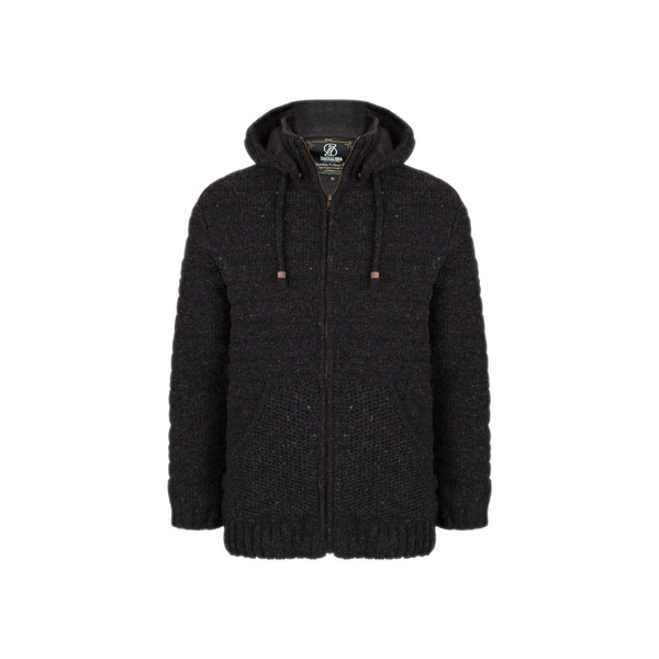 Shakaloha Chuck Ziphood Heren - Zwarte gebreide wollen vest met capuchon en rits voor mannen