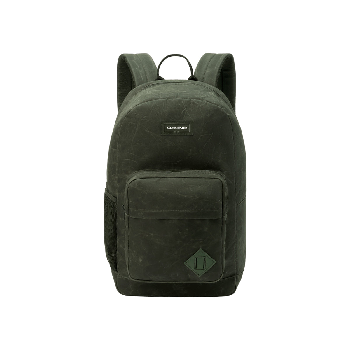 Dakine rugzak olijfgroen met voorvak en logo, duurzame schooltas of dagtas