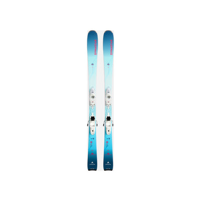 Blauwe dames all-mountain ski's met bindingen, gradient design van donker naar lichtblauw