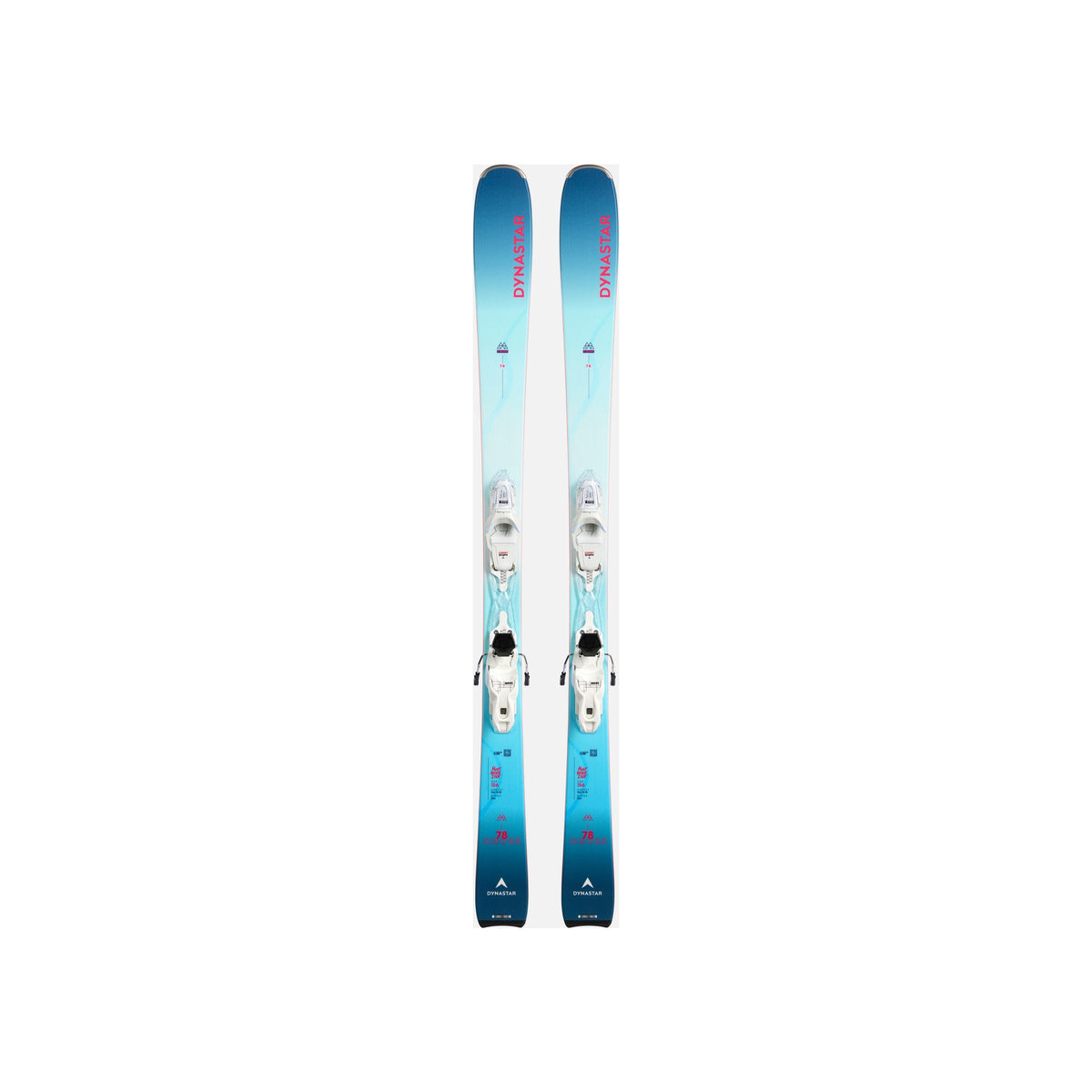 Blauwe dames all-mountain ski's met bindingen, gradient design van donker naar lichtblauw