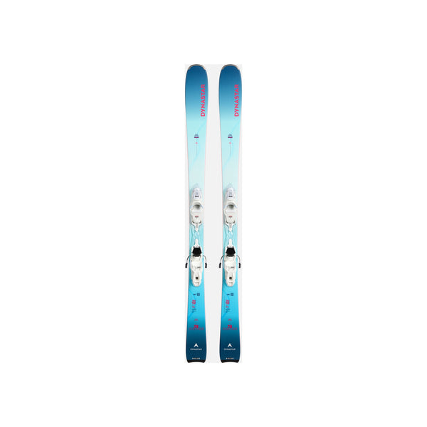 Blauwe dames all-mountain ski's met bindingen, gradient design van donker naar lichtblauw
