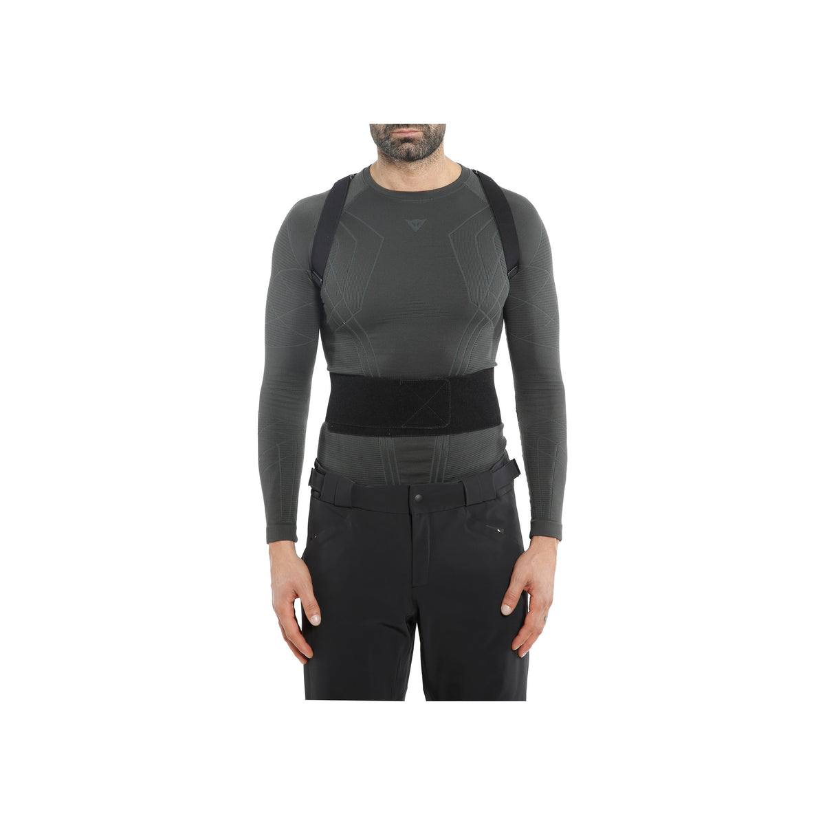 Grijze thermische ondershirt met lange mouwen en zwarte rugsteun voor mannen, sportkleding