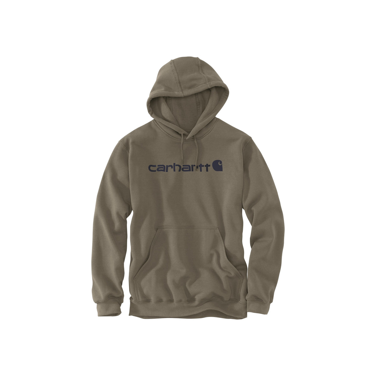 Carhartt bruine hoodie met logotekst en kangoeroezak voor heren