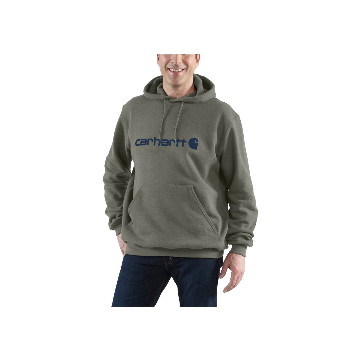 Carhartt hoodie groen met logo voor heren - warme trui met capuchon en kангoeroe zak