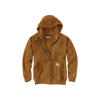 Bruine Carhartt hoodie met rits en capuchon, werkkleding fleece vest met zakken
