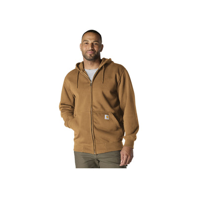 Bruine hoodie met rits voor heren, werkjas met capuchon en zakken