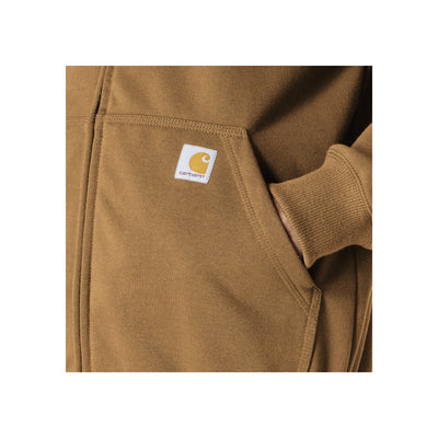 Carhartt bruine werkjas met logo label op de borstzak en geribbelde manchetten