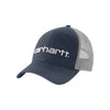 Carhartt marineblauw en grijs trucker petje met wit logo op de voorkant