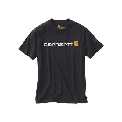 Carhartt zwart T-shirt met wit logo op de borst en oranje merklogo