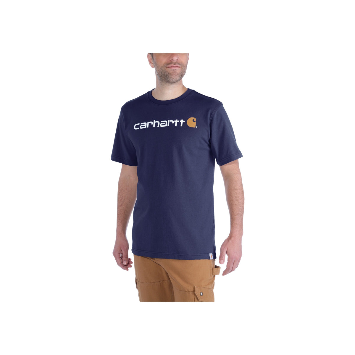 Carhartt navy blauw T-shirt met logo en korte mouwen voor heren