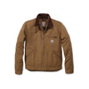 Carhartt bruine werkjas met ritssluiting en opstaande kraag, ideaal voor koude werkdagen
