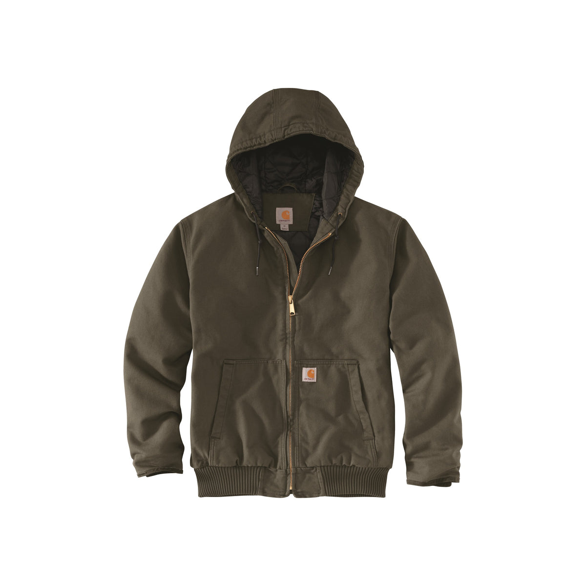 Groene Carhartt werkjas met capuchon en rits, warme gevoerde hoodie voor heren