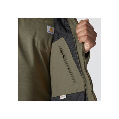 Carhartt jas met binnenzak en handwarmer zakken, olijfgroene winterjas met gevoerde binnenkant