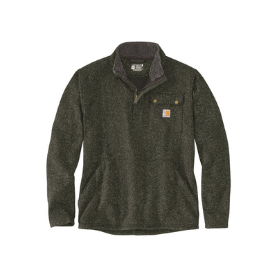 Carhartt donkergroene fleece trui met knoopsluiting en borstzak - herenwerkkleding
