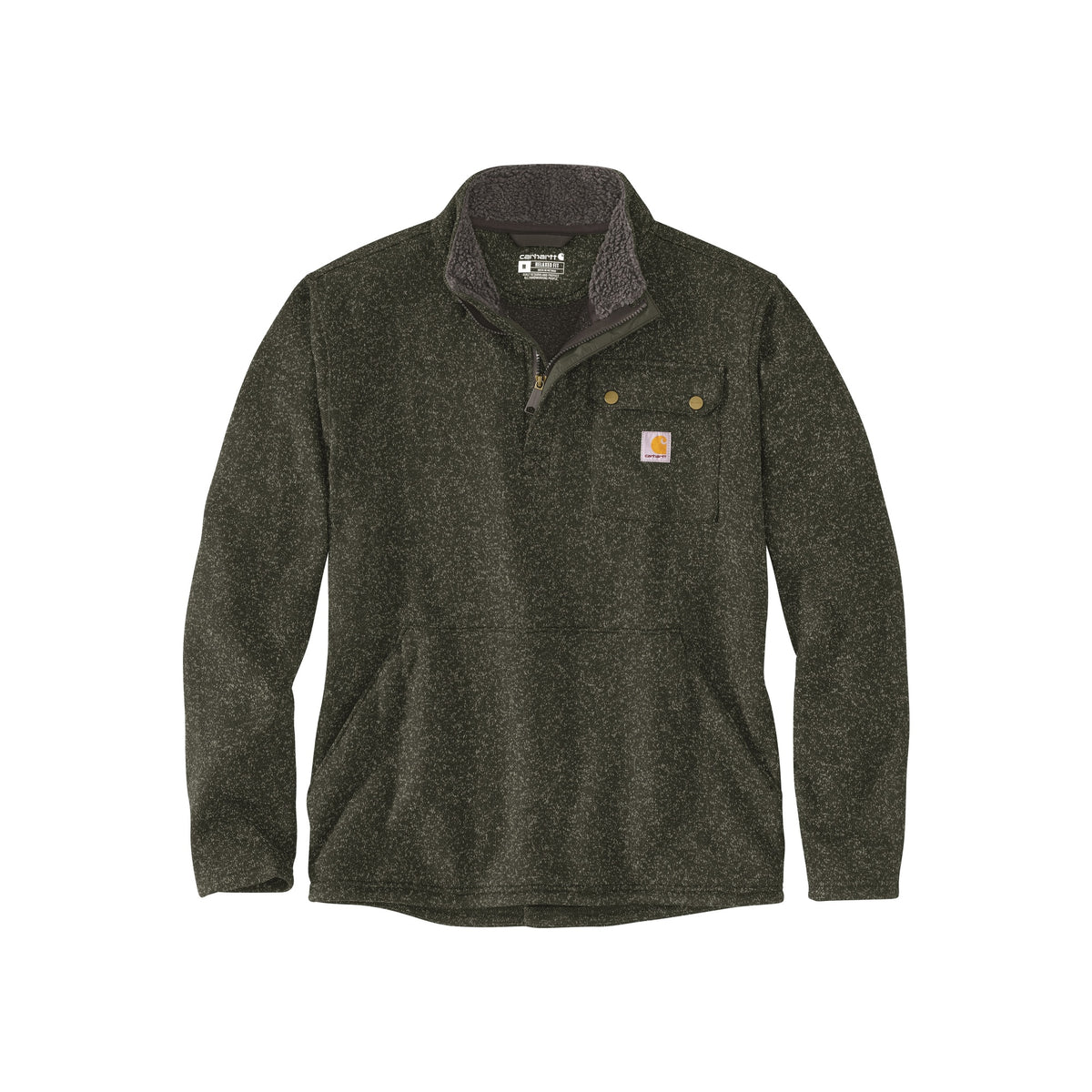 Carhartt donkergroene fleece trui met knoopsluiting en borstzak - herenwerkkleding
