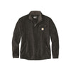 Donkergrijze Carhartt fleece trui met halve ritssluiting en logopatch op de borst