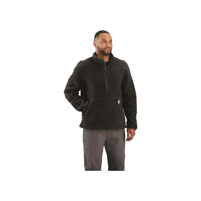 Zwarte fleece trui met halve rits en zak, heren outdoor kleding