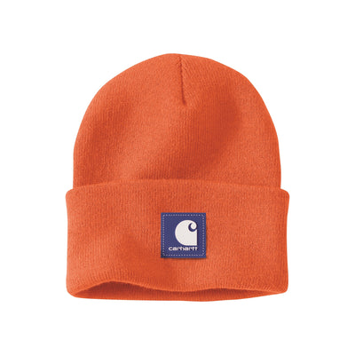 Carhartt oranje gebreide muts met logo patch - warme werkkleding beanie