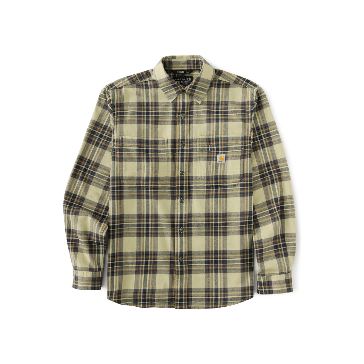 Geruit overhemd met lange mouwen in beige en zwart, button-down kraag en borstzak
