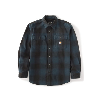 Carhartt geruit flanel overhemd in blauw-zwart met borstzakken en logo, werkkleding voor heren