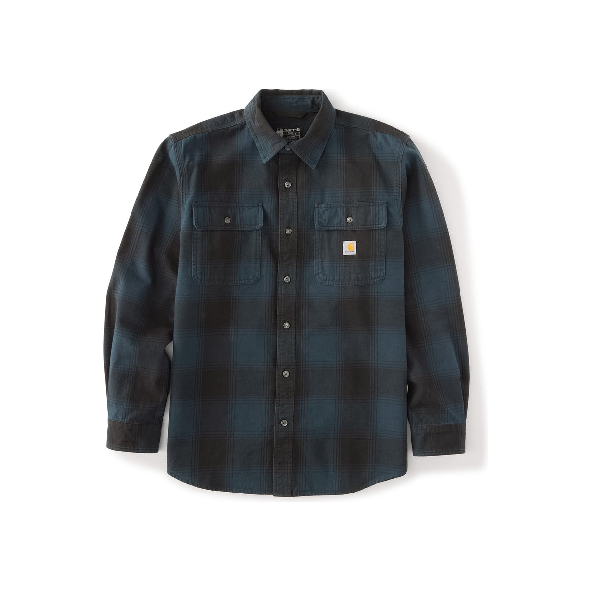 Carhartt geruit flanel overhemd in blauw-zwart met borstzakken en logo, werkkleding voor heren