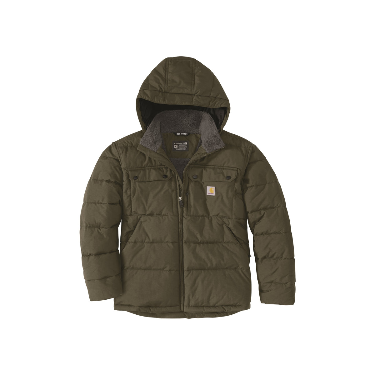 Carhartt gewatteerde groene winterjas met capuchon en ritssluiting voor heren