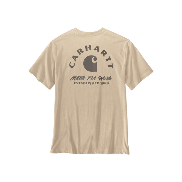 Carhartt beige T-shirt met vintage logo op de rug - Made For Work Established 1889