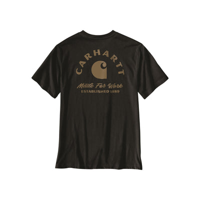 Carhartt Made For Work t-shirt achterkant met vintage logo en tekst Established 1889 in donkergroen
