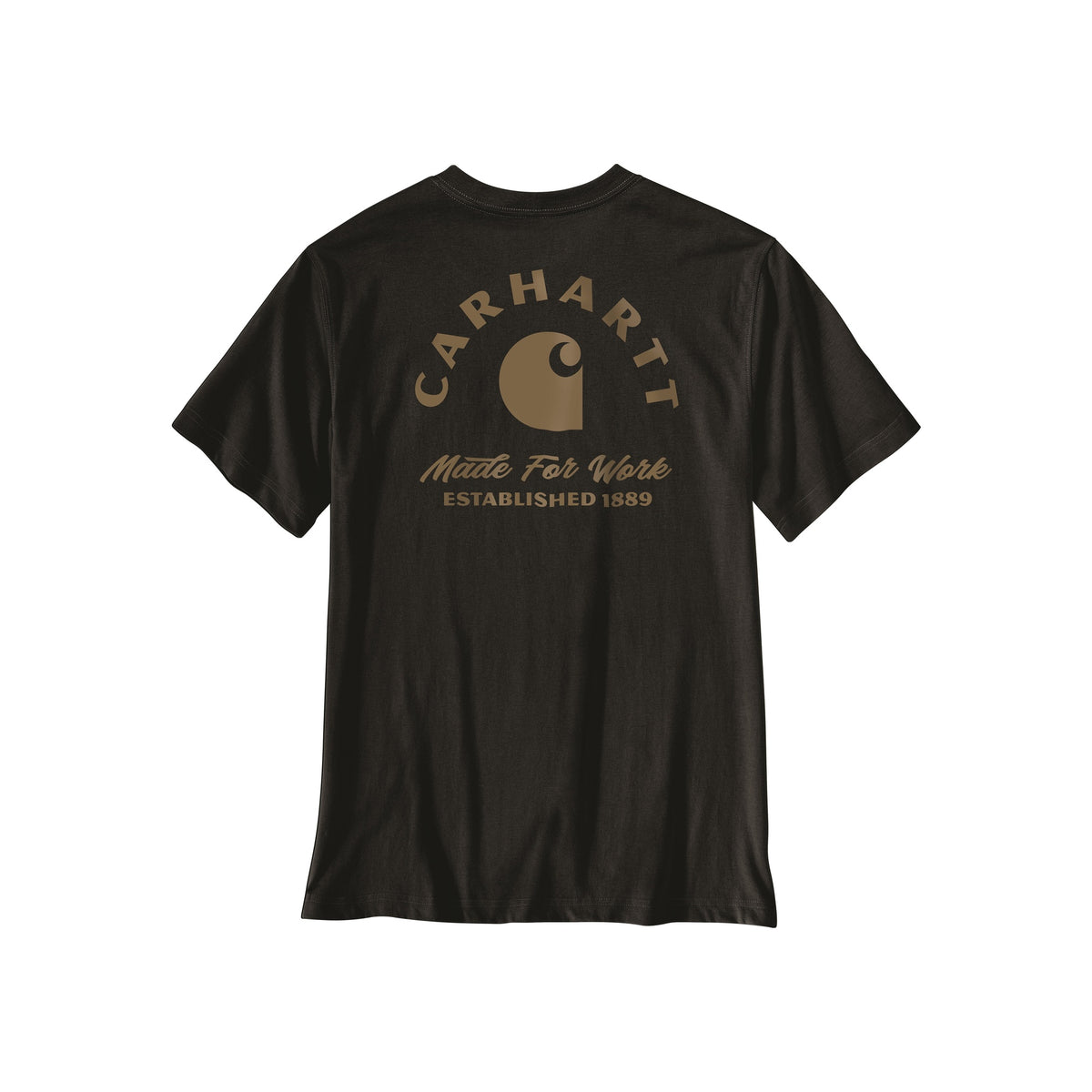 Carhartt Made For Work t-shirt achterkant met vintage logo en tekst Established 1889 in donkergroen