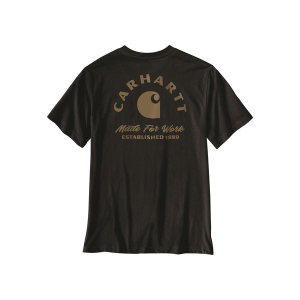Carhartt Made For Work t-shirt achterkant met vintage logo en tekst Established 1889 in donkergroen
