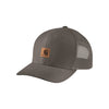 Carhartt bruine trucker cap met mesh achterpaneel en leren logo patch