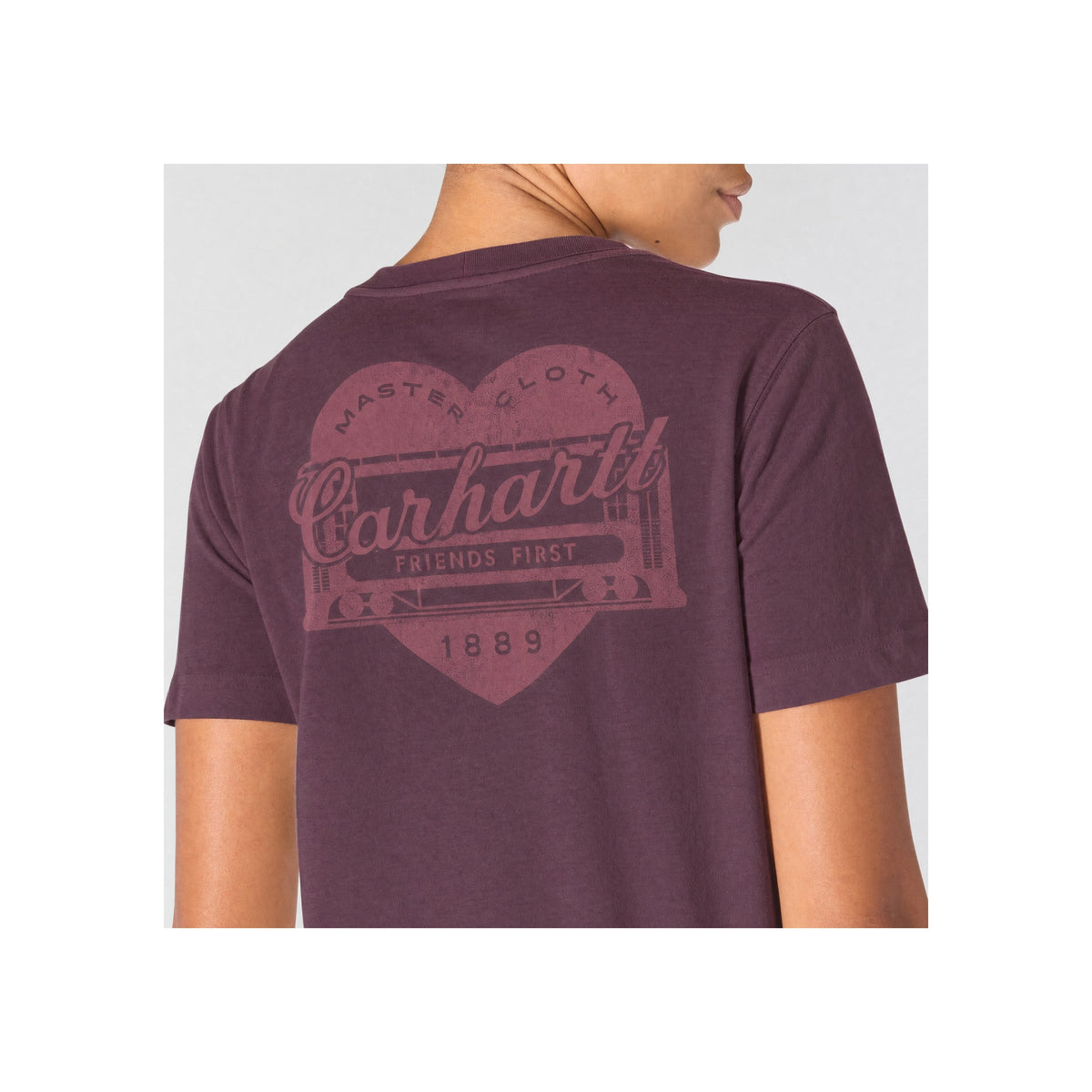 Paars Carhartt t-shirt met hartlogo op de rug, achterkant getoond
