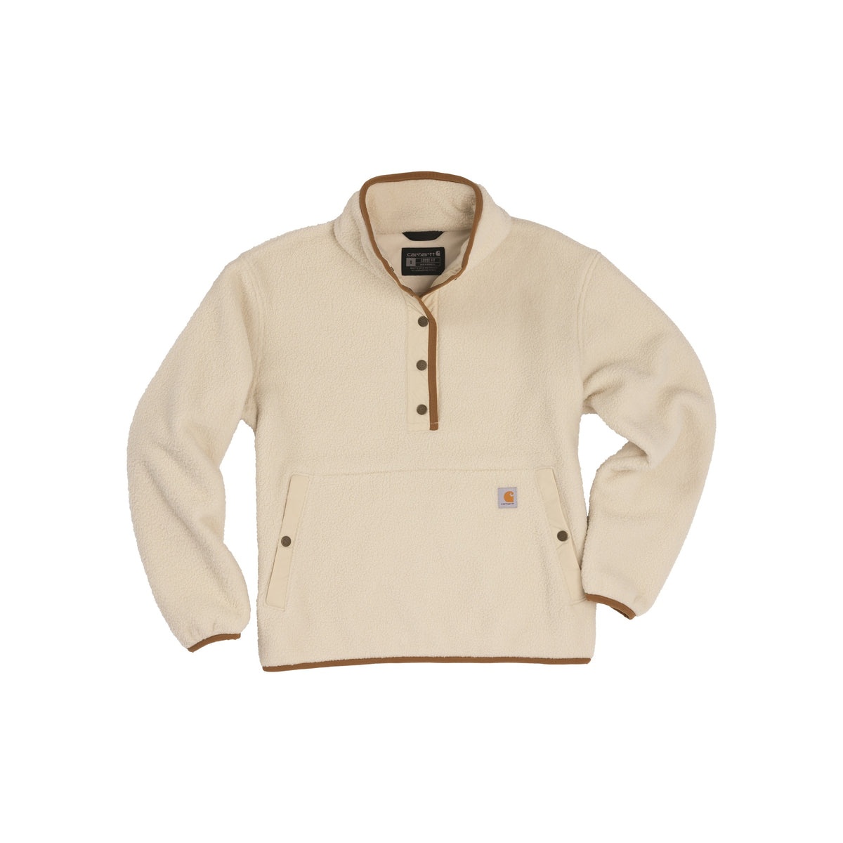 Beige fleece trui met knoopsluiting en opstaande kraag voor heren