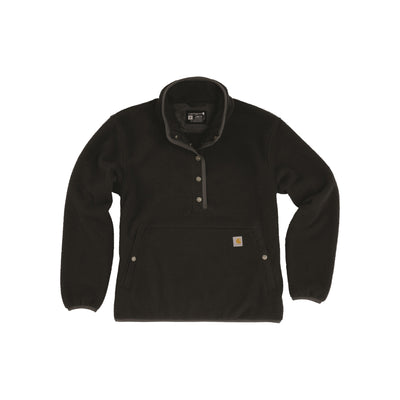 Zwarte fleece pullover met knoopsluiting en borstzak, warme outdoorkleding