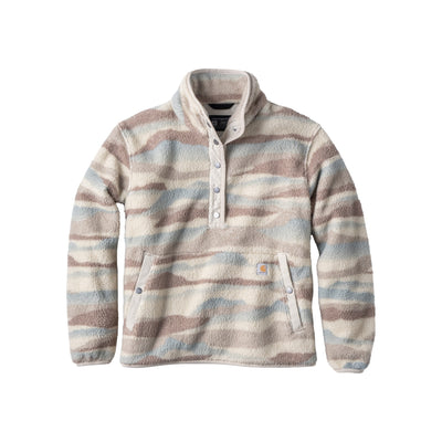 Gestreepte fleece trui met knoopsluiting en opstaande kraag in pastelkleuren beige, roze en blauw