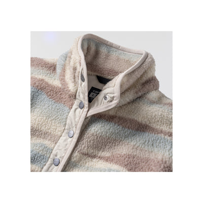 Gestreepte fleece trui met drukknopen, zachte teddy stof in beige, grijs en mint tinten