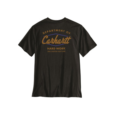 Carhartt t-shirt met 'Department of Hard Work' logo op de achterkant in olijfgroen