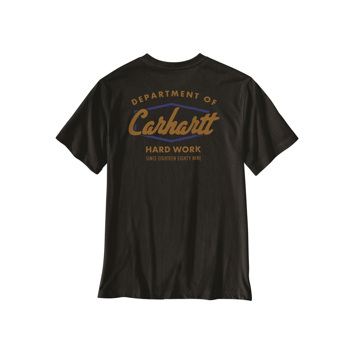 Carhartt t-shirt met 'Department of Hard Work' logo op de achterkant in olijfgroen
