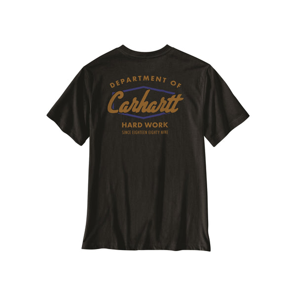 Carhartt t-shirt met 'Department of Hard Work' logo op de achterkant in olijfgroen