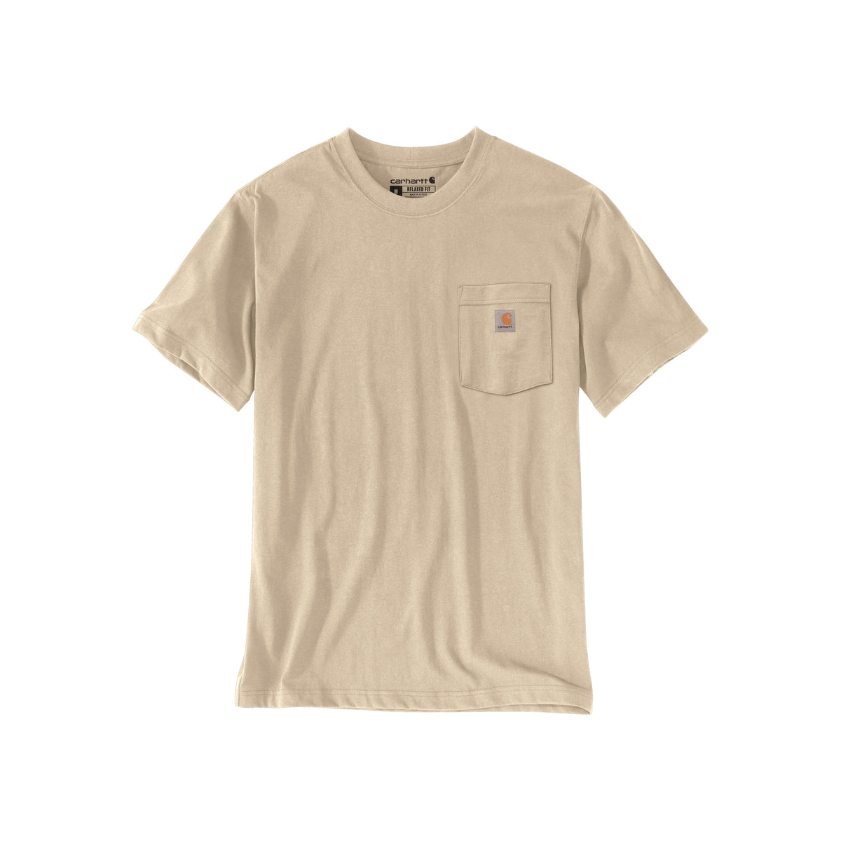 Beige Carhartt T-shirt met borstzak en logo, korte mouwen, werkkleding voor heren